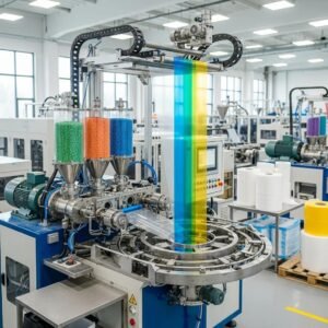 ABA co-extrusion blown film machine in a manufacturing facility