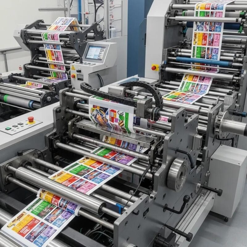 Advanced flexo printing machine printing vibrant designs on flexible packaging