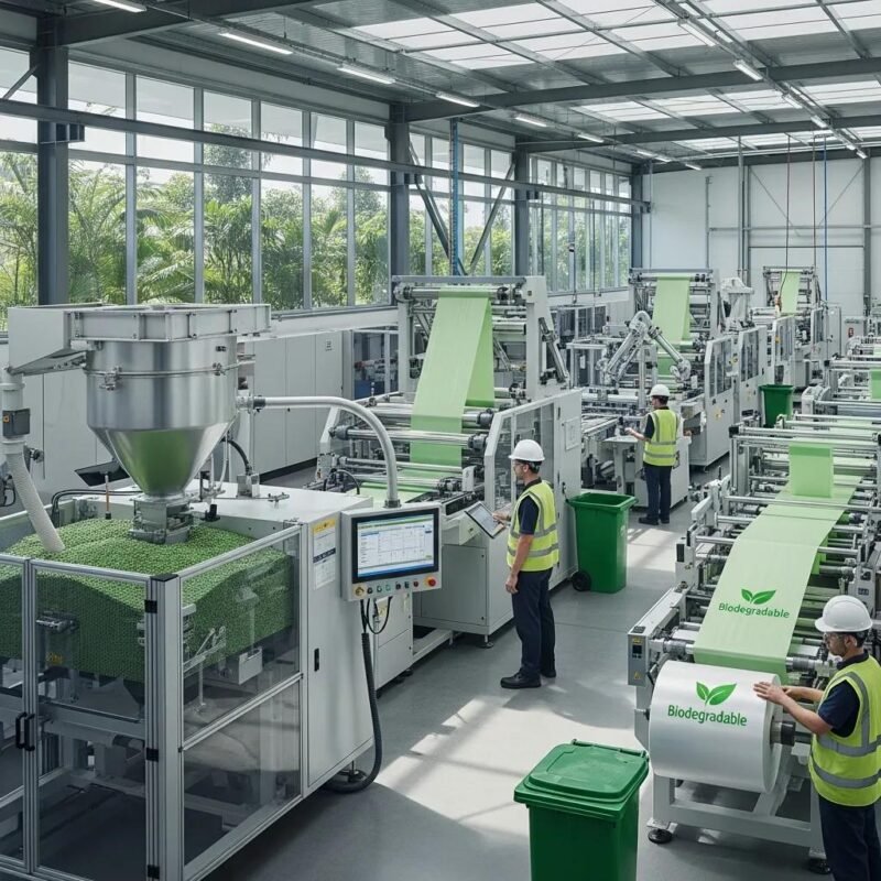 Eco-friendly plastic film production machinery in a modern facility