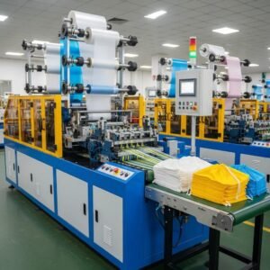 Modern drawstring bag making machine in a factory setting, highlighting efficiency and technology