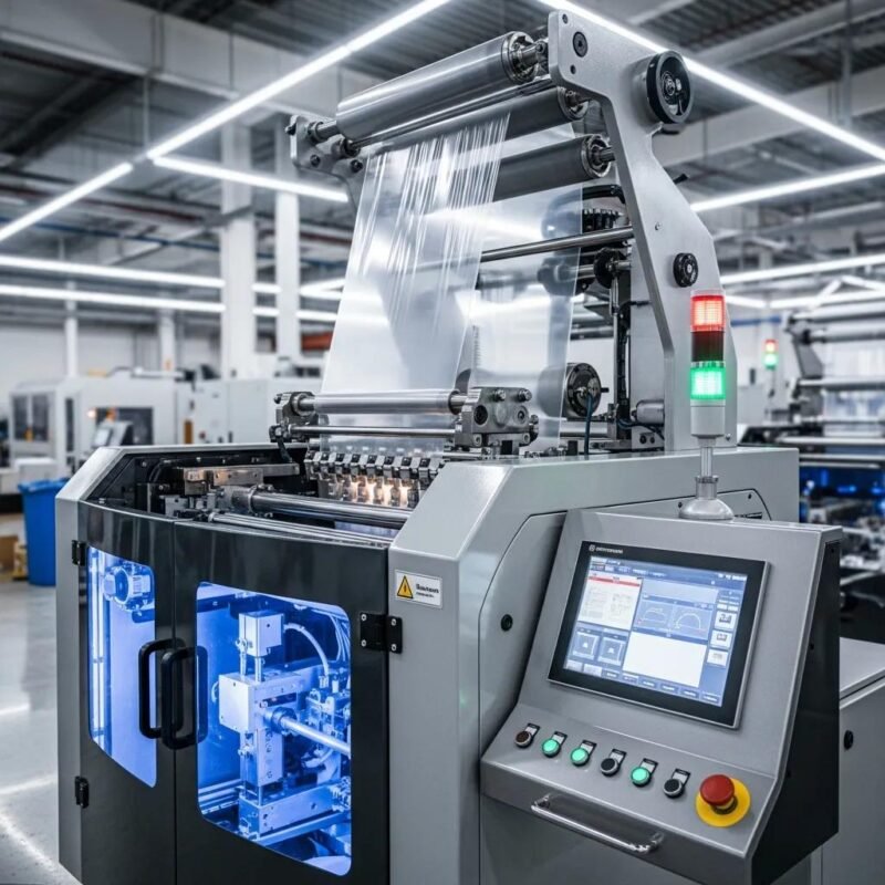 Modern mono-layer blown film machine in action, showcasing advanced technology and efficiency