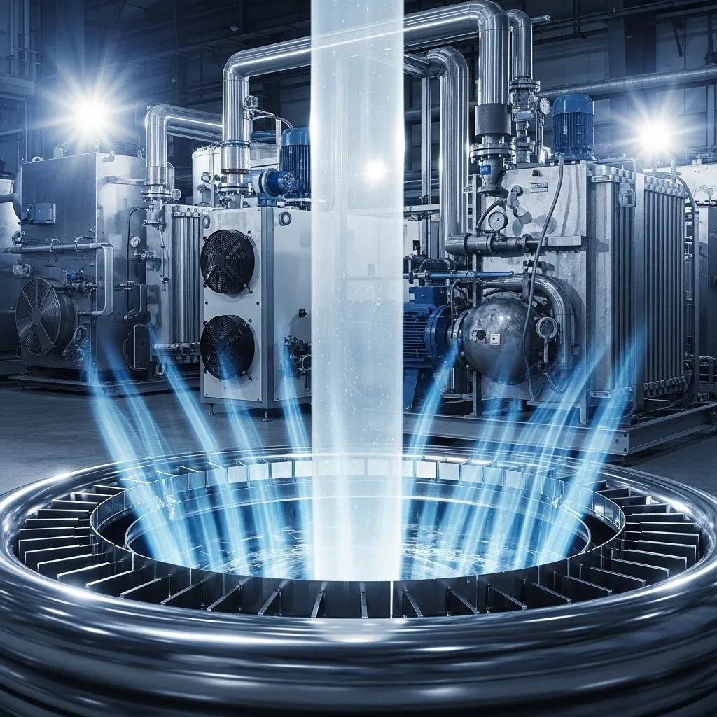 Air ring cooling system in operation for blown film production