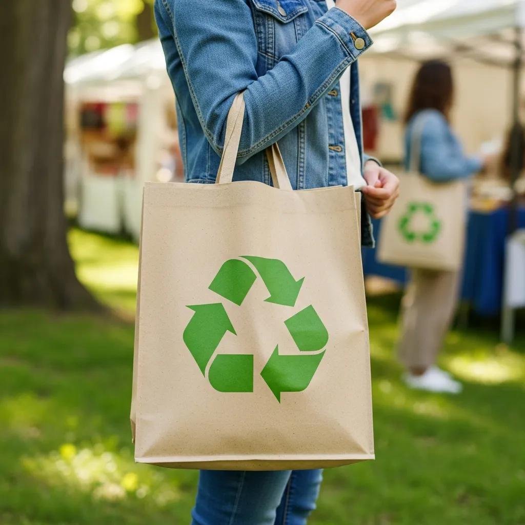Biodegradable shopping bags in use by shoppers in a natural setting, emphasizing eco-friendly materials and sustainability
