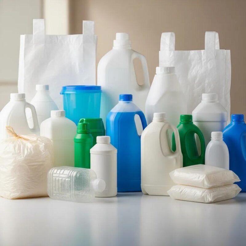 HDPE products including bags and containers showcasing versatility and durability