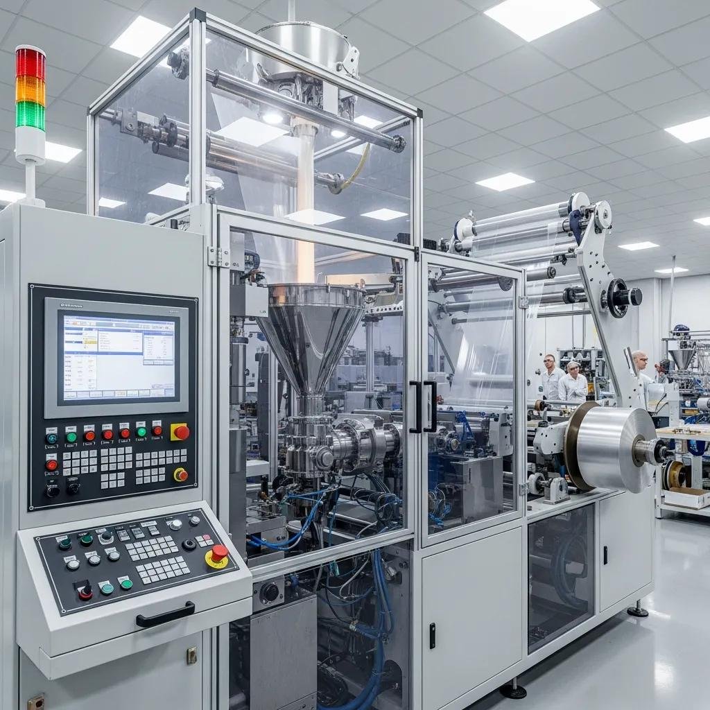 High-capacity blown film extrusion machine showcasing advanced features in a production setting