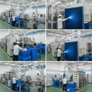 Modern blown film production facility with advanced cooling systems in action