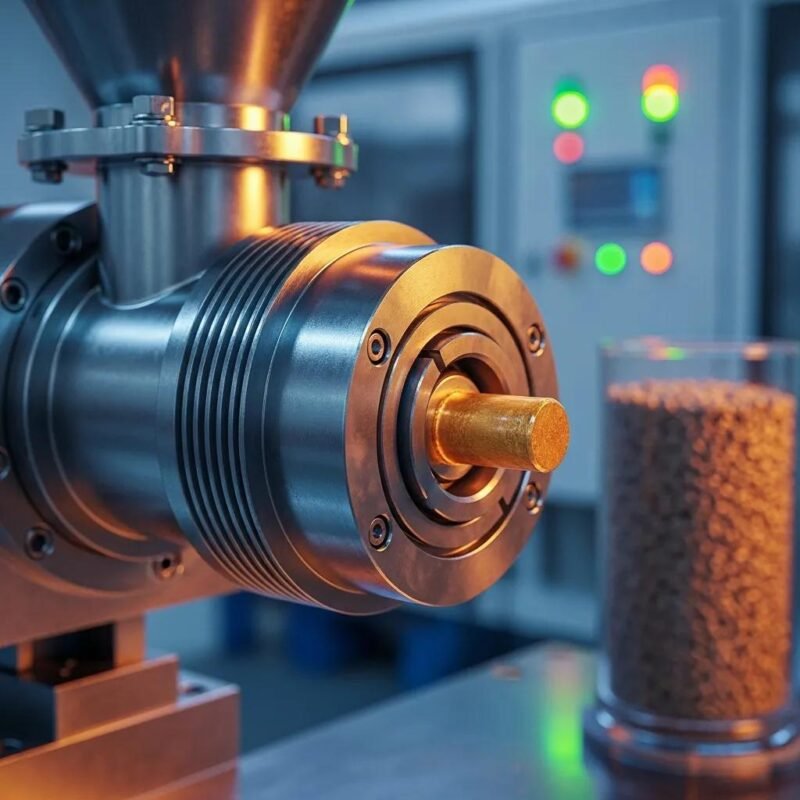 Modern plastic extrusion die in a manufacturing environment, highlighting innovative design and efficiency