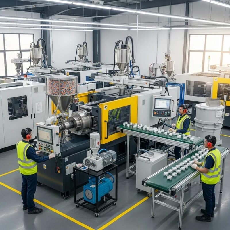Modern plastic machinery in a factory setting, highlighting production efficiency and innovation