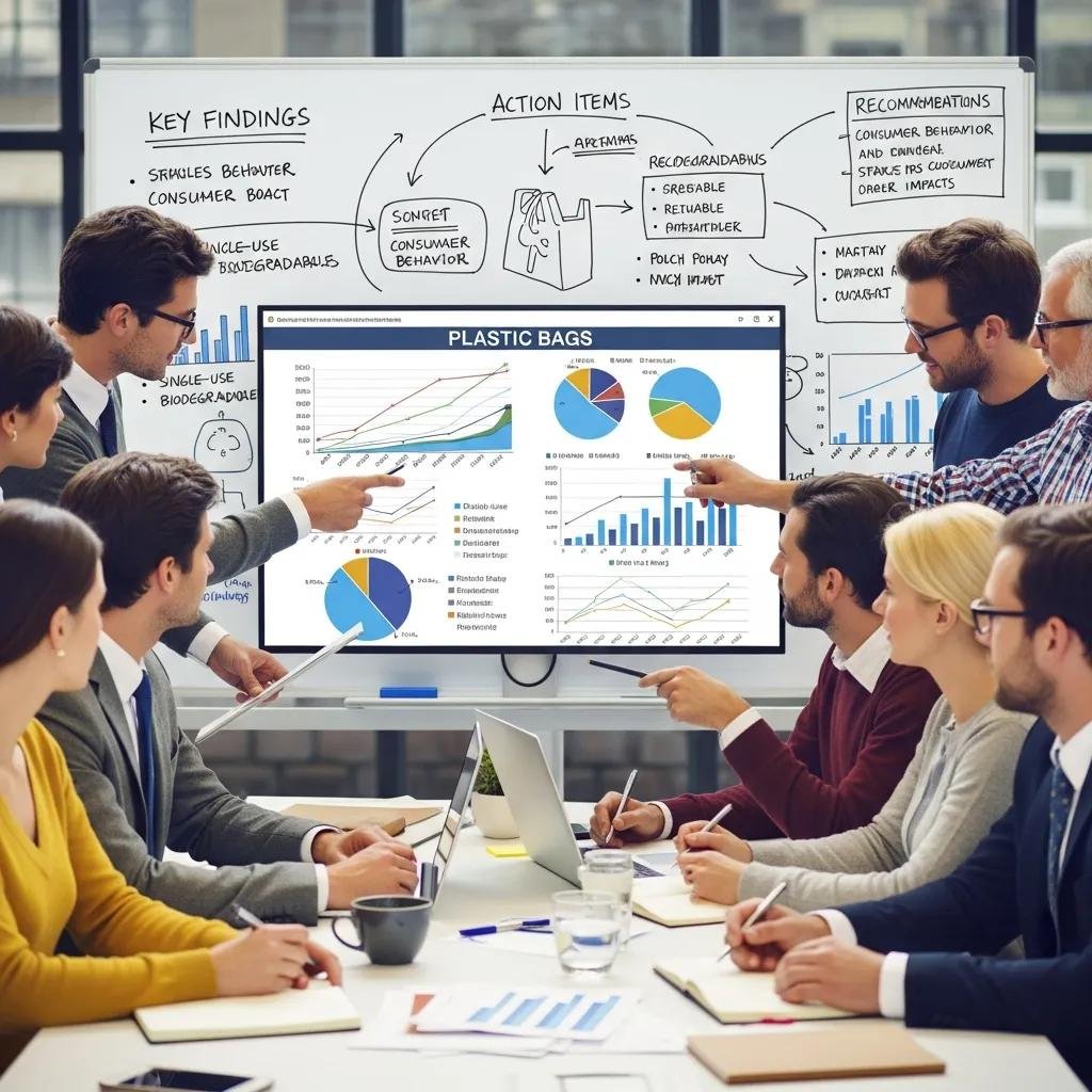 Professionals conducting market research on plastic bag trends